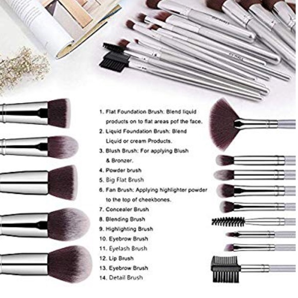 13 Piece Makeup Brush Set with Silver Handles - Picture 3 of 5